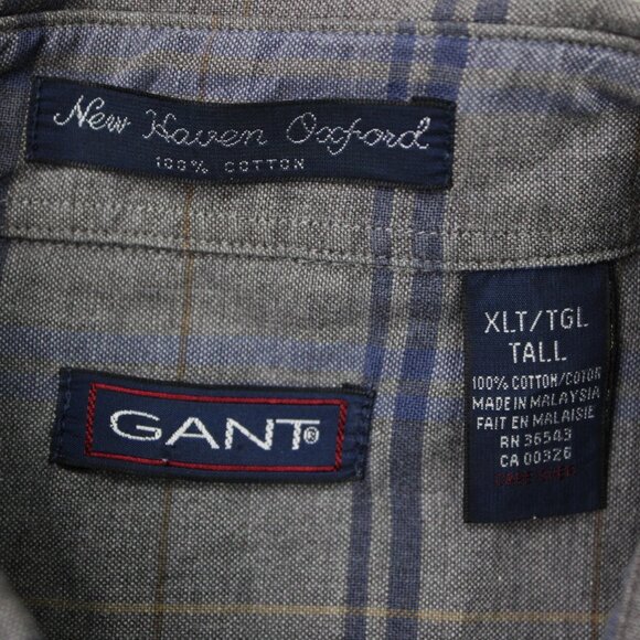 GANT Shirt Mens XLT Gray/Blue New Haven Oxford 100% Cotton Long Sleeve Button - Picture 9 of 13